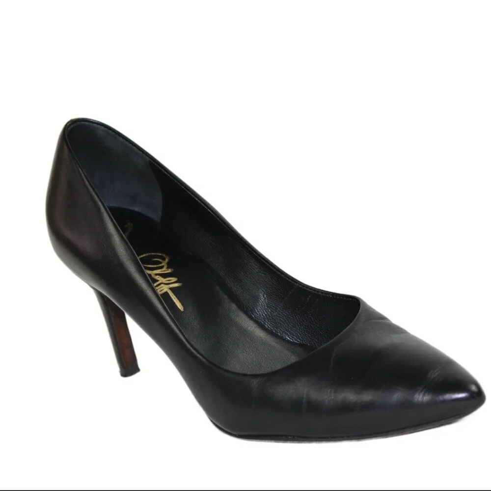 Joan Oloff Deborah Black Luxury Leather Mid-Stiletto Heel, Size 36 (US 6)